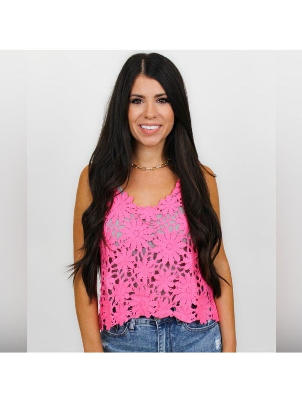 Runway Paris Pink Crochet Lace Crop Tank Top